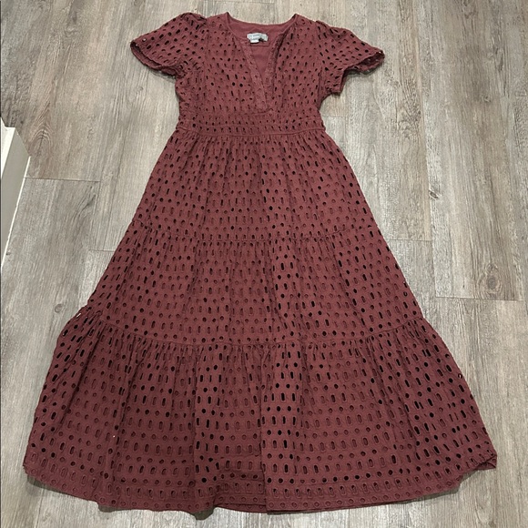 Anthropologie Somerset Maxi Dress Eyelet Edition Tiered Chocolate BROWN L - Picture 9 of 12
